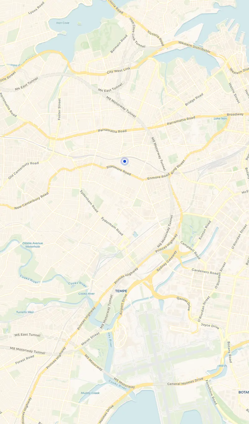 Map of the Stanmore service area and the surrounding suburbs we cover.