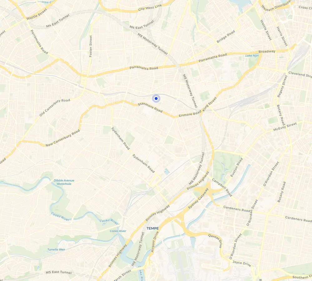Map of the Stanmore service area and the surrounding Inner West, showing Stanmore and the nearby streets we cover.