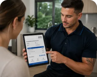 Plumber explaining a service estimate in Stanmore